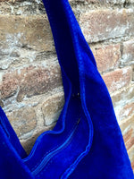 Large leather bag in COBALT blue. Soft natural suede genuine leather bag. Slouchy bag. Blue suedepurse. Blue TOTE , shopper bag