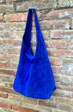 Large leather bag in COBALT blue. Soft natural suede genuine leather bag. Slouchy bag. Blue suedepurse. Blue TOTE , shopper bag
