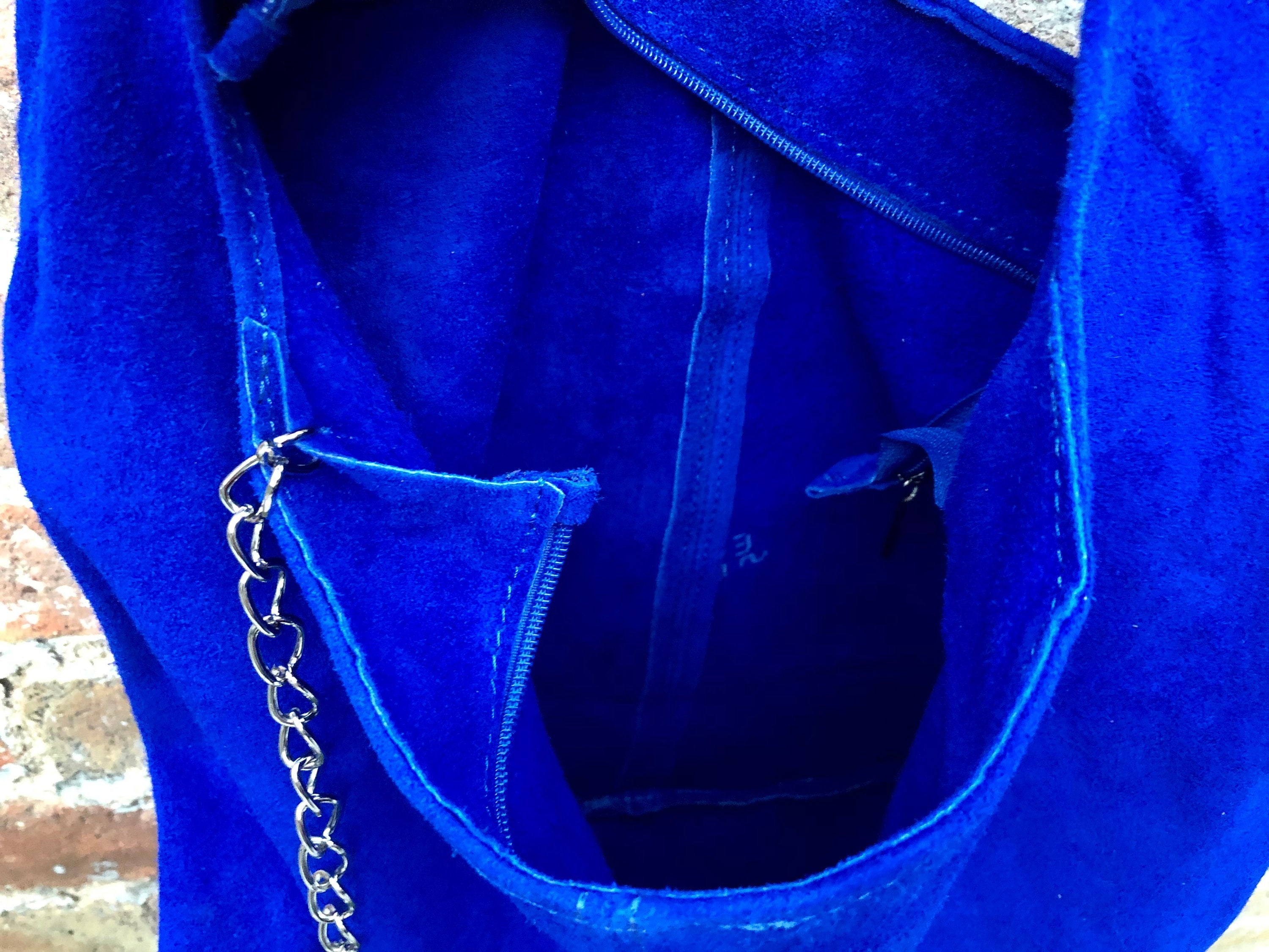 Large leather bag in COBALT blue. Soft natural suede genuine leather bag. Slouchy bag. Blue suedepurse. Blue TOTE , shopper bag