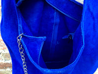 Large leather bag in COBALT blue. Soft natural suede genuine leather bag. Slouchy bag. Blue suedepurse. Blue TOTE , shopper bag
