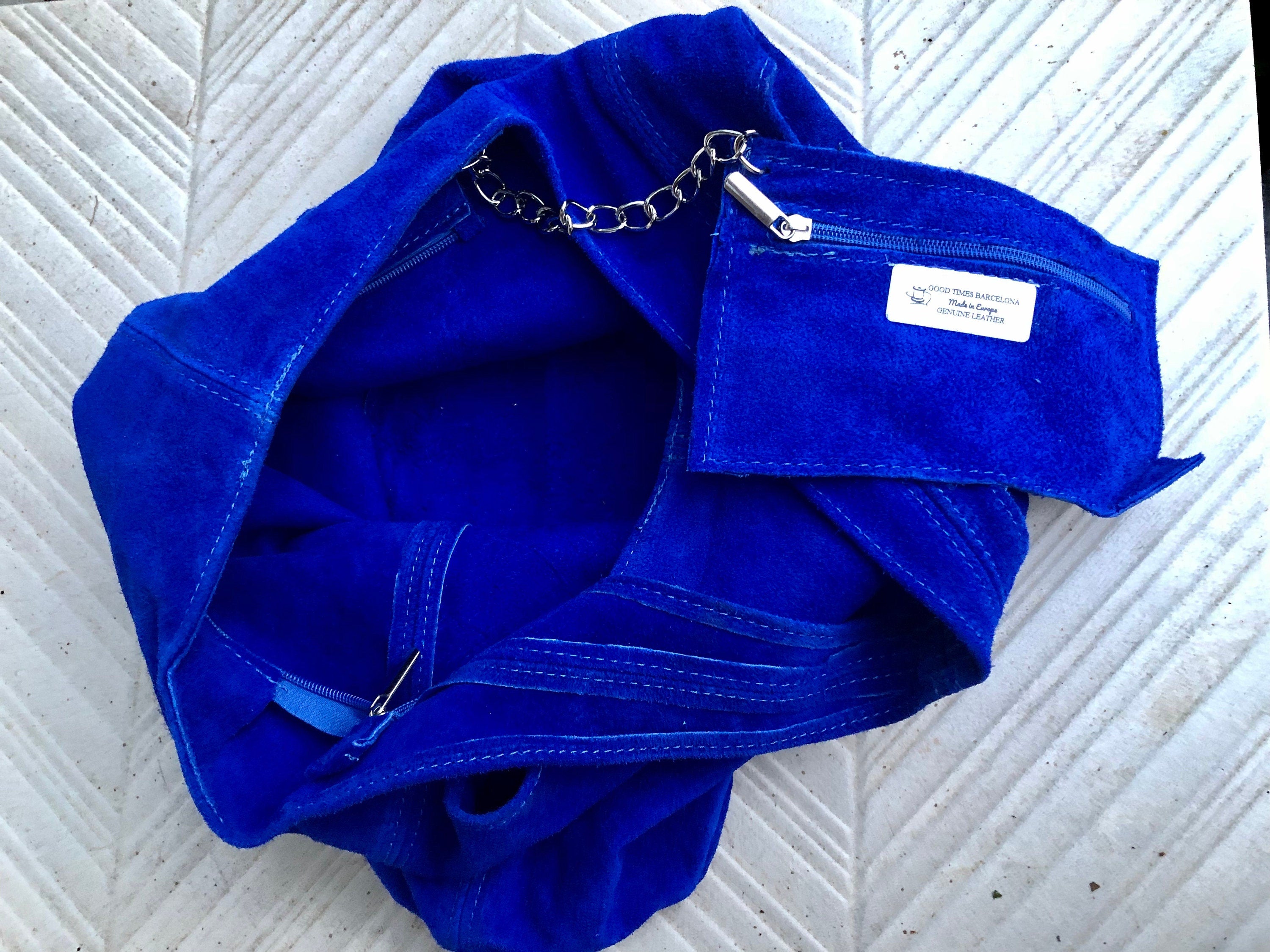 Large leather bag in COBALT blue. Soft natural suede genuine leather bag. Slouchy bag. Blue suedepurse. Blue TOTE , shopper bag