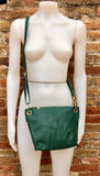 Teal GREEN leather bag. Green cross body / shoulder bag. Genuine leather purse with adjustable strap and zipper. Soft leather bag