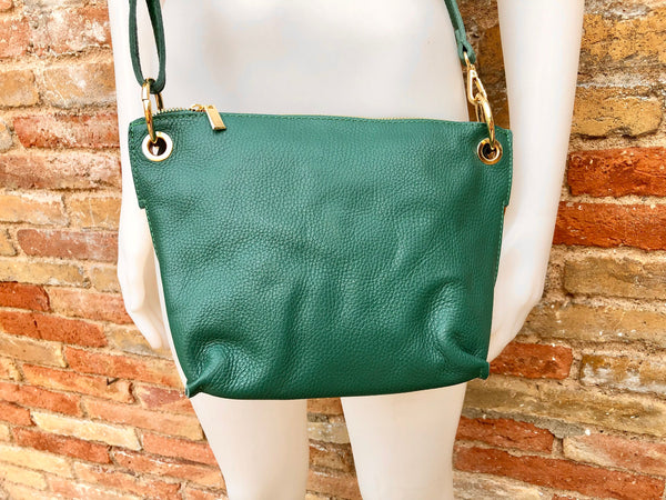 Teal GREEN leather bag. Green cross body / shoulder bag. Genuine leather purse with adjustable strap and zipper. Soft leather bag