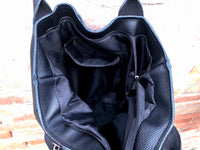 BLACK tote leather shopper in GENUINE leather. Large carry all tote bag for your laptop, books. Leather shopper w/ lining + zipper