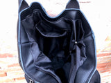 BLACK tote leather shopper in GENUINE leather. Large carry all tote bag for your laptop, books. Leather shopper w/ lining + zipper