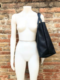 BLACK tote leather shopper in GENUINE leather. Large carry all tote bag for your laptop, books. Leather shopper w/ lining + zipper