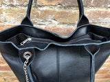 BLACK tote leather shopper in GENUINE leather. Large carry all tote bag for your laptop, books. Leather shopper w/ lining + zipper