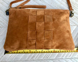 Camel brown suede leather bag . Cross body or shoulder bag in GENUINE leather. Small saddle brown SUEDE purse + adjustable strap and zipper