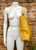 Mustard YELLOW tote leather bag. Soft natural GENUINE leather bag. Large yellow leather shopper with ZIPPER. Laptop or book bag in mustard.