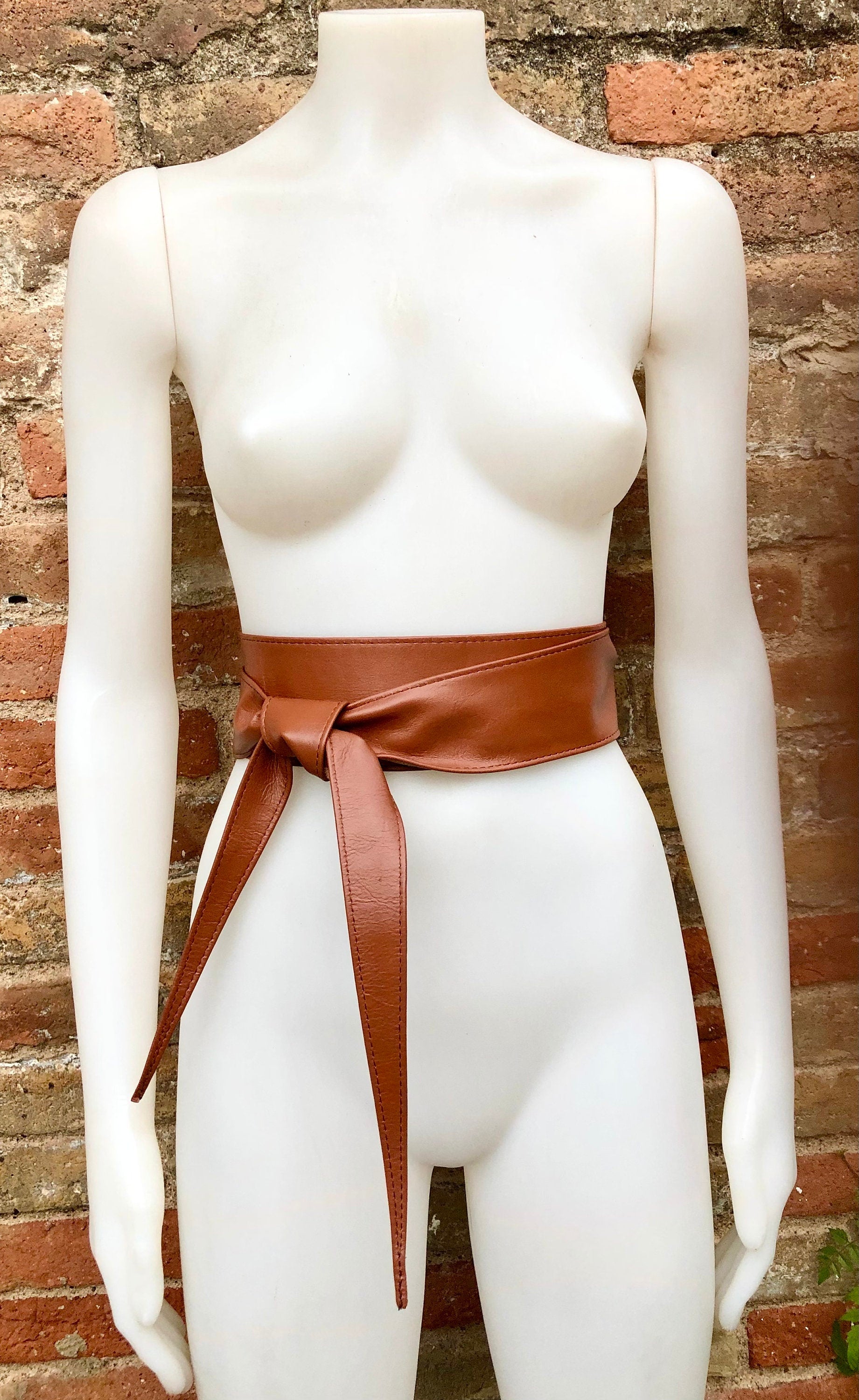 CAMEL BROWN obi belt. Wrap belt in soft genuine leather. Wraparound waist belt. Wide style. Boho dress belt in TOBACCO/saddle brown leather