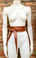 CAMEL BROWN obi belt. Wrap belt in soft genuine leather. Wraparound waist belt. Wide style. Boho dress belt in TOBACCO/saddle brown leather