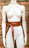 CAMEL BROWN obi belt. Wrap belt in soft genuine leather. Wraparound waist belt. Wide style. Boho dress belt in TOBACCO/saddle brown leather