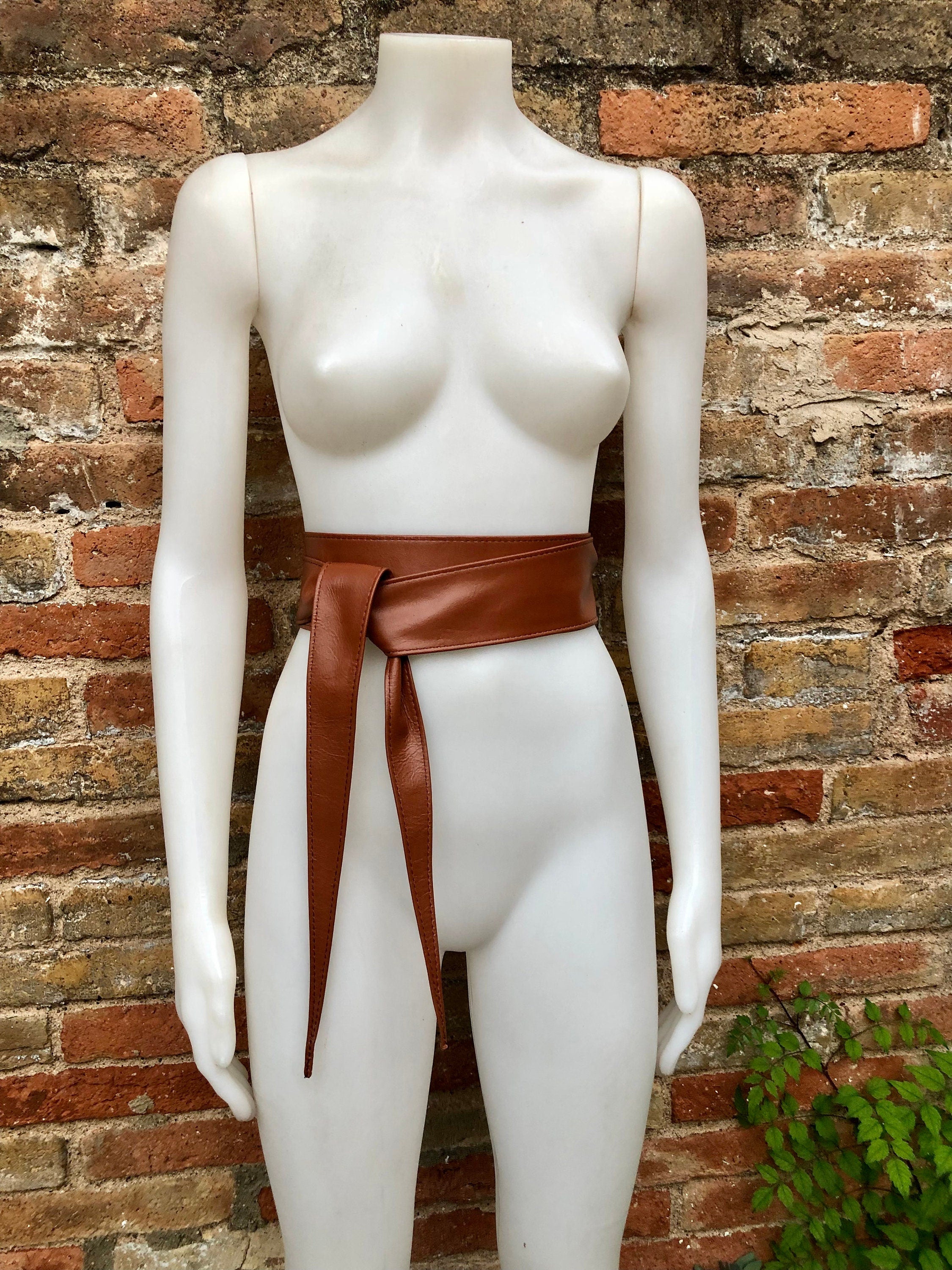 CAMEL BROWN obi belt. Wrap belt in soft genuine leather. Wraparound waist belt. Wide style. Boho dress belt in TOBACCO/saddle brown leather