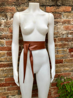 CAMEL BROWN obi belt. Wrap belt in soft genuine leather. Wraparound waist belt. Wide style. Boho dress belt in TOBACCO/saddle brown leather