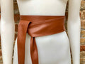 CAMEL BROWN obi belt. Wrap belt in soft genuine leather. Wraparound waist belt. Wide style. Boho dress belt in TOBACCO/saddle brown leather