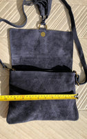 Cross body bag. BOHO suede leather bag in NAVY BLUE. Soft genuine suede leather. Blue purse, small messenger bag with flap and tassel