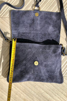 Cross body bag. BOHO suede leather bag in NAVY BLUE. Soft genuine suede leather. Blue purse, small messenger bag with flap and tassel