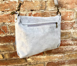 Light GRAY cross body / shoulder bag. Soft genuine suede leather boho bag. Messenger bag in grey suede. Small gray suede purse. Grey suede