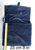 Navy blue suede leather messenger bag. Dark blue cross body / shoulder bag. Distressed leather messenger bag. Navy purse with zipper + flap.