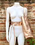 GOLDEN PINK leather tote bag + wrap belt. GENUINE leather bag + belt set. Leather shopper bag. Metallic shine leather pink purse + waistbelt