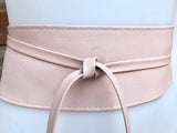 Wraparound belt in soft leather. Wrap belt in light peach PINK. Longer option. Genuine leather pink wrap belt. Boho pink dress belt