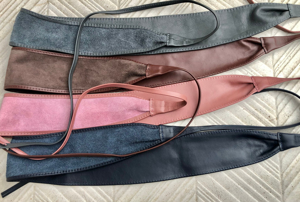Wraparound belt in soft leather. LIGHT blue wrap belt. Longer style. Genuine leather sky blue waist belt. Boho dress /overall belt
