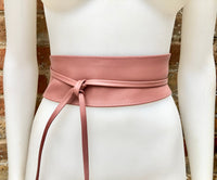 Wraparound belt in soft leather. Wrap belt in PINK. Longer option. Genuine leather pink wrap belt. Boho dress belt, pink leather sash