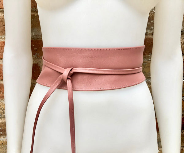 Wraparound belt in soft leather. Wrap belt in PINK. Longer option. Genuine leather pink wrap belt. Boho dress belt, pink leather sash