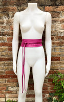 Wraparound belt in soft leather. FUCHSIA pink wrap belt. Longer option. Genuine leather pink belt. Boho dress belt, hot pink leather sash