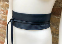 Wraparound belt in soft leather. NAVY blue wrap belt. Longer style. Genuine leather NAVY wrap belt. Boho dress belt, dark BLUE leather sash