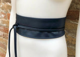 Wraparound belt in soft leather. NAVY blue wrap belt. Longer style. Genuine leather NAVY wrap belt. Boho dress belt, dark BLUE leather sash