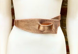 Leather 80s style obi belt . Wrap belt in golden pink. Waist belt in genuine leather. Pink glitter wraparound belt. Salmon pink dress belt