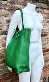 Shopper bag in GREEN. Genuine leather tote bag with ZIPPER. Laptop bag, office bag to carry your tablet or books. Large carry all hobo bag