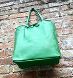 Shopper bag in GREEN. Genuine leather tote bag with ZIPPER. Laptop bag, office bag to carry your tablet or books. Large carry all hobo bag