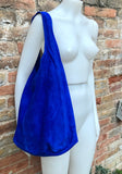 Large leather bag in COBALT blue. Soft natural suede genuine leather bag. Slouchy bag. Blue suedepurse. Blue TOTE , shopper bag