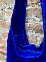 Large leather bag in COBALT blue. Soft natural suede genuine leather bag. Slouchy bag. Blue suedepurse. Blue TOTE , shopper bag