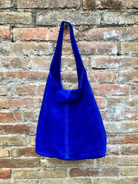 Large leather bag in COBALT blue. Soft natural suede genuine leather bag. Slouchy bag. Blue suedepurse. Blue TOTE , shopper bag