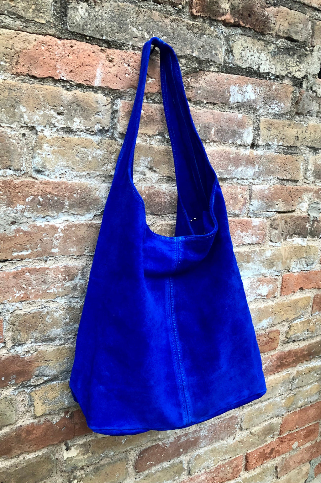 Large leather bag in COBALT blue. Soft natural suede genuine leather bag. Slouchy bag. Blue suedepurse. Blue TOTE , shopper bag