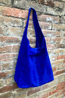 Large leather bag in COBALT blue. Soft natural suede genuine leather bag. Slouchy bag. Blue suedepurse. Blue TOTE , shopper bag