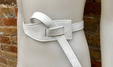 Leather 80s style obi belt . Wrap belt in WHITE. Waist belt in genuine leather. White wraparound dress belt. White leather belt