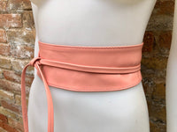 Wraparound belt in soft leather. Wrap belt in PINK. Longer option. Genuine leather pink wrap belt. Boho dress belt, pink leather sash