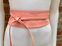 Wraparound belt in soft leather. Wrap belt in PINK. Longer option. Genuine leather pink wrap belt. Boho dress belt, pink leather sash