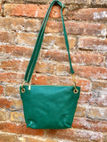 Teal GREEN leather bag. Green cross body / shoulder bag. Genuine leather purse with adjustable strap and zipper. Soft leather bag