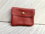 Small coin purse in genuine leather with 3 pockets, zipper and flap. Fits credit cards, coins, bills. Retro style soft leather wallet.