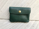 Small coin purse in genuine leather with 3 pockets, zipper and flap. Fits credit cards, coins, bills. Retro style soft leather wallet.