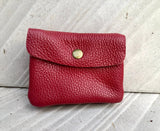 Small coin purse in genuine leather with 3 pockets, zipper and flap. Fits credit cards, coins, bills. Retro style soft leather wallet.