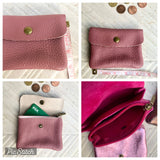 Small coin purse in genuine metallic leather with 3 pockets, zipper + flap. Fits credit cards, coins, bills. Retro glitter leather wallet.