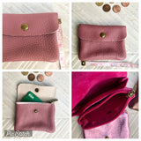 Small coin purse in genuine leather with 3 pockets, zipper and flap. Fits credit cards, coins, bills. Retro style soft leather wallet.