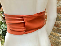 Orange obi belt. Wrap belt in soft genuine leather. Wraparound waist belt. Wide style. Boho dress belt in orange leather. Orange dress belt