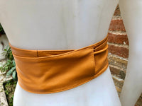 Light camel orange obi belt. Wrap belt in soft genuine leather. Wraparound waist belt. Wide style. Boho dress belt in light orange leather